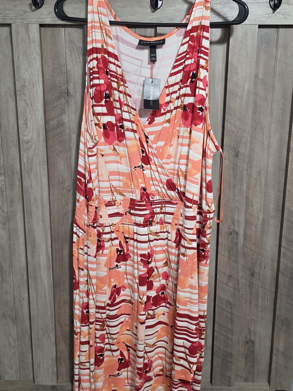 Lane Bryant Peach and Coral Floral Stripe Wrap Maxi Dress